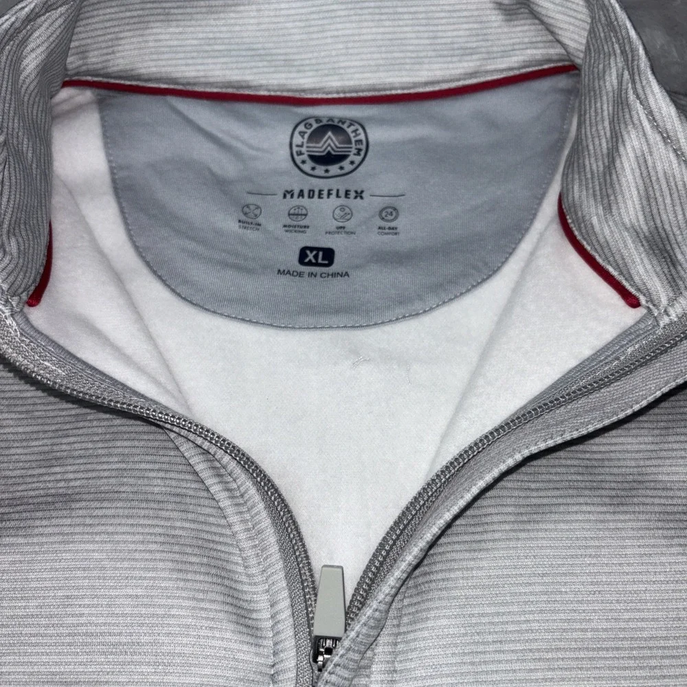 Flag‎ & Anthem Tipton Quarter Zip Performance Striped Fleece Slate Heather NWT